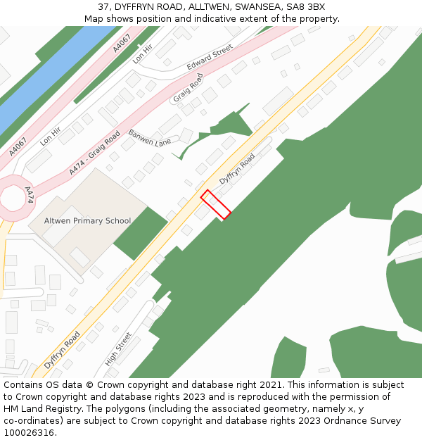 37, DYFFRYN ROAD, ALLTWEN, SWANSEA, SA8 3BX: Location map and indicative extent of plot