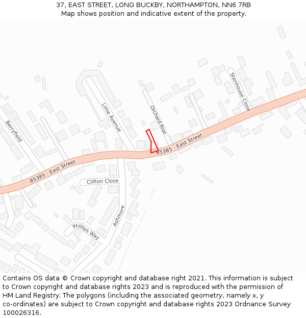 37, EAST STREET, LONG BUCKBY, NORTHAMPTON, NN6 7RB: Location map and indicative extent of plot