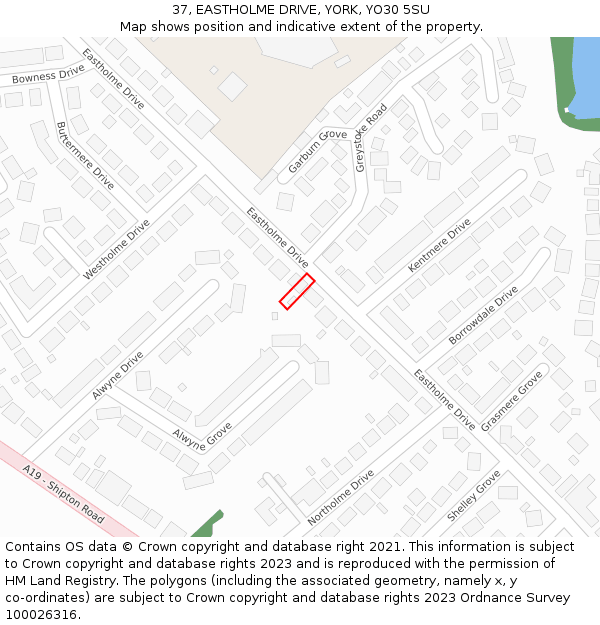 37, EASTHOLME DRIVE, YORK, YO30 5SU: Location map and indicative extent of plot