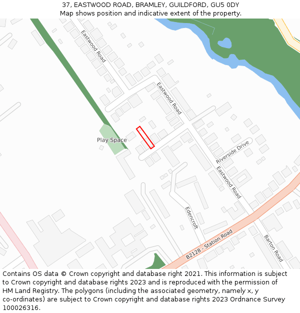 37, EASTWOOD ROAD, BRAMLEY, GUILDFORD, GU5 0DY: Location map and indicative extent of plot