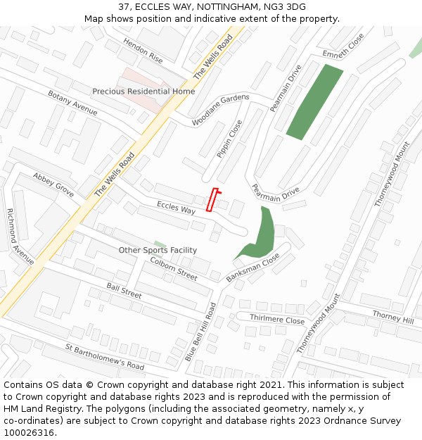 37, ECCLES WAY, NOTTINGHAM, NG3 3DG: Location map and indicative extent of plot
