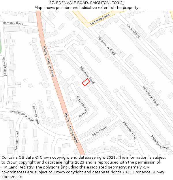 37, EDENVALE ROAD, PAIGNTON, TQ3 2JJ: Location map and indicative extent of plot