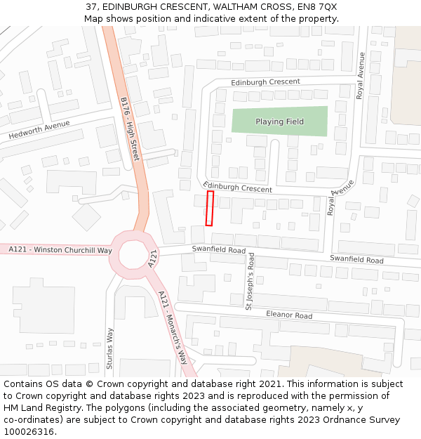 37, EDINBURGH CRESCENT, WALTHAM CROSS, EN8 7QX: Location map and indicative extent of plot