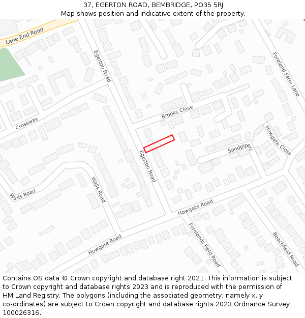 37, EGERTON ROAD, BEMBRIDGE, PO35 5RJ: Location map and indicative extent of plot