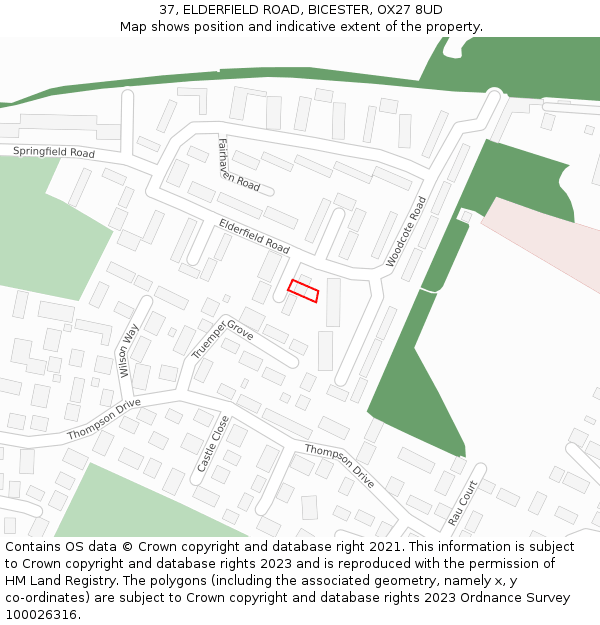 37, ELDERFIELD ROAD, BICESTER, OX27 8UD: Location map and indicative extent of plot