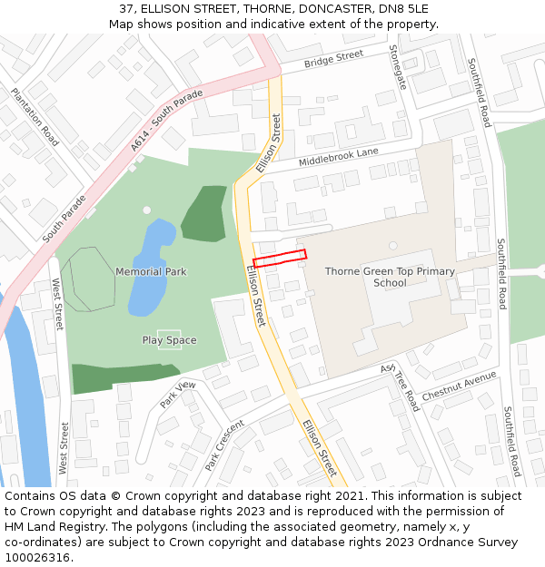 37, ELLISON STREET, THORNE, DONCASTER, DN8 5LE: Location map and indicative extent of plot