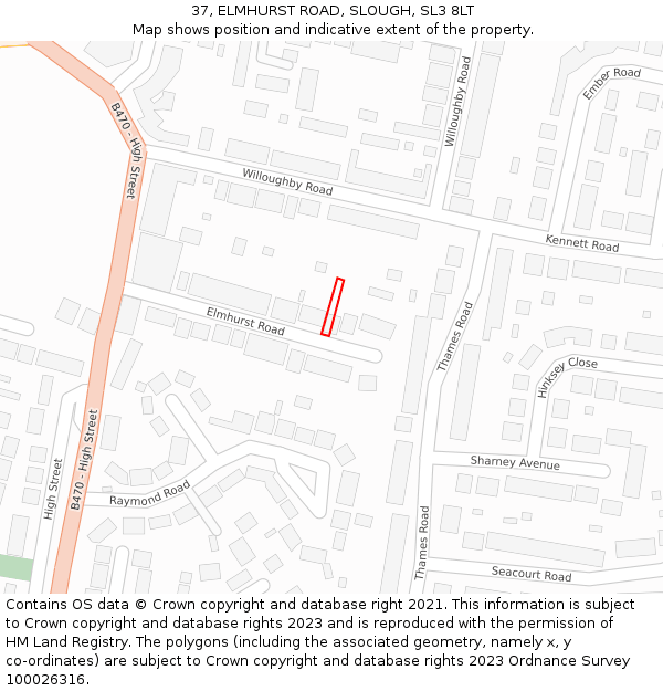 37, ELMHURST ROAD, SLOUGH, SL3 8LT: Location map and indicative extent of plot
