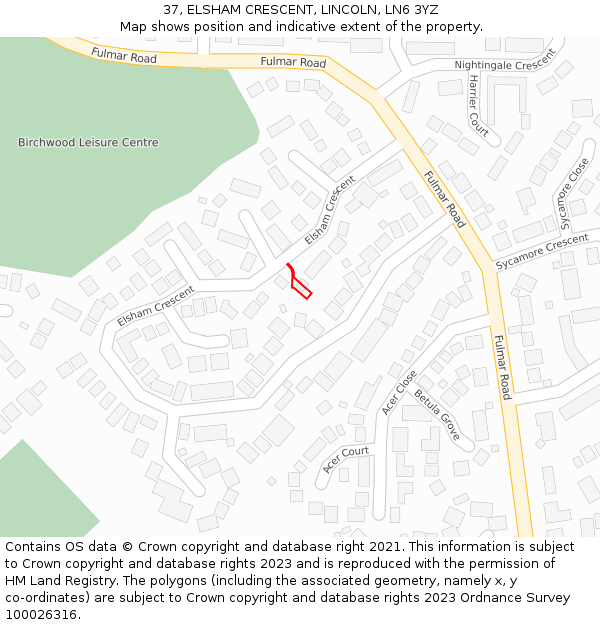 37, ELSHAM CRESCENT, LINCOLN, LN6 3YZ: Location map and indicative extent of plot