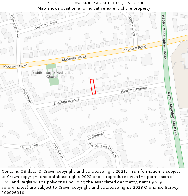 37, ENDCLIFFE AVENUE, SCUNTHORPE, DN17 2RB: Location map and indicative extent of plot