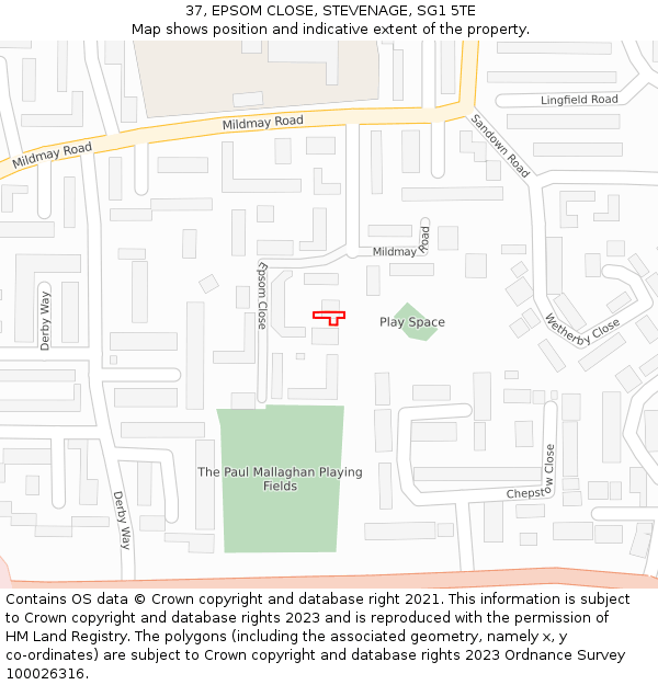 37, EPSOM CLOSE, STEVENAGE, SG1 5TE: Location map and indicative extent of plot