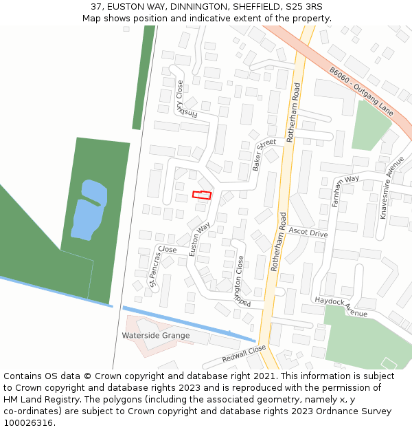 37, EUSTON WAY, DINNINGTON, SHEFFIELD, S25 3RS: Location map and indicative extent of plot
