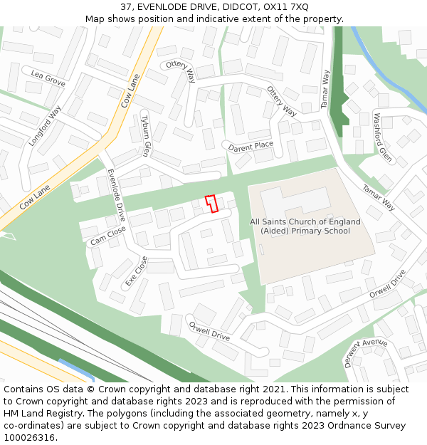 37, EVENLODE DRIVE, DIDCOT, OX11 7XQ: Location map and indicative extent of plot