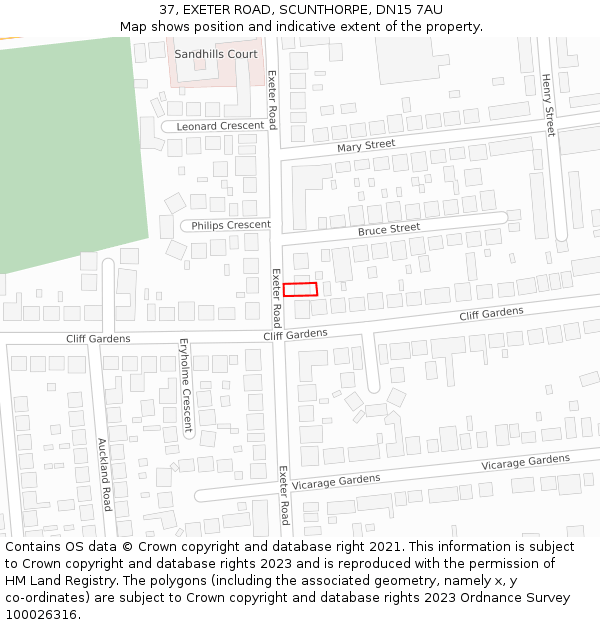 37, EXETER ROAD, SCUNTHORPE, DN15 7AU: Location map and indicative extent of plot