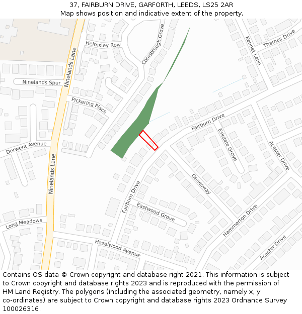 37, FAIRBURN DRIVE, GARFORTH, LEEDS, LS25 2AR: Location map and indicative extent of plot