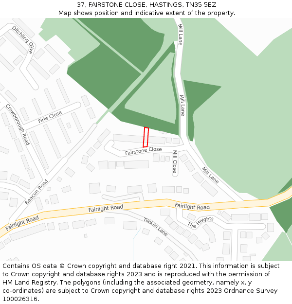 37, FAIRSTONE CLOSE, HASTINGS, TN35 5EZ: Location map and indicative extent of plot