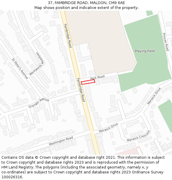 37, FAMBRIDGE ROAD, MALDON, CM9 6AE: Location map and indicative extent of plot