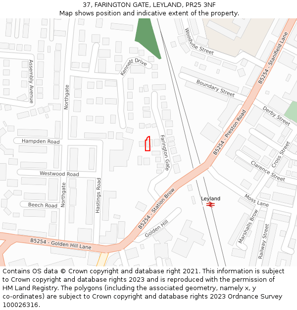 37, FARINGTON GATE, LEYLAND, PR25 3NF: Location map and indicative extent of plot