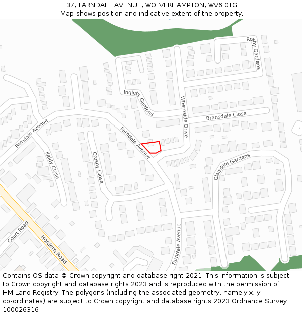 37, FARNDALE AVENUE, WOLVERHAMPTON, WV6 0TG: Location map and indicative extent of plot