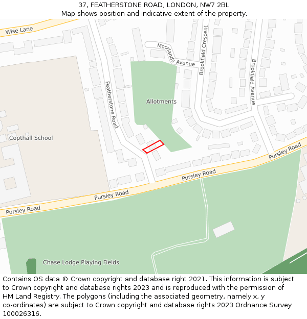 37, FEATHERSTONE ROAD, LONDON, NW7 2BL: Location map and indicative extent of plot