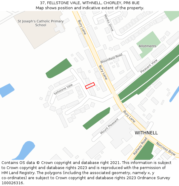 37, FELLSTONE VALE, WITHNELL, CHORLEY, PR6 8UE: Location map and indicative extent of plot