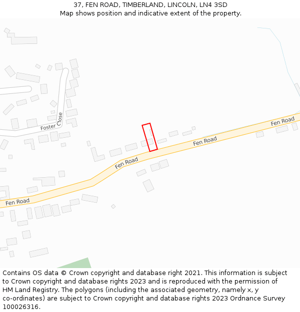 37, FEN ROAD, TIMBERLAND, LINCOLN, LN4 3SD: Location map and indicative extent of plot