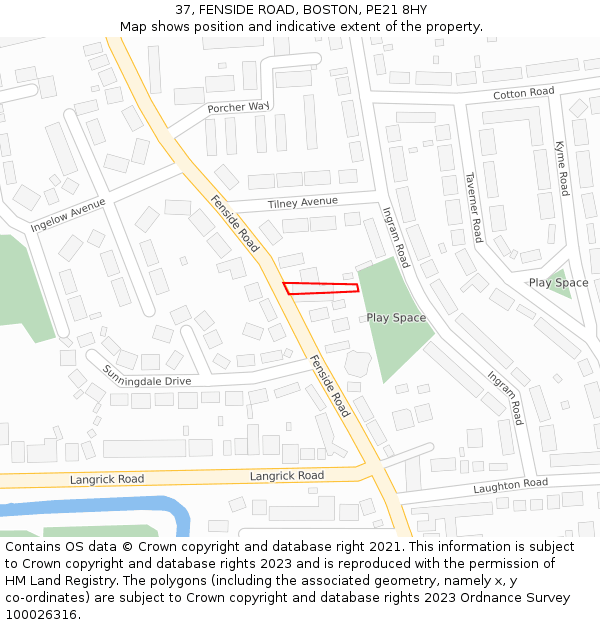 37, FENSIDE ROAD, BOSTON, PE21 8HY: Location map and indicative extent of plot