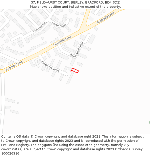 37, FIELDHURST COURT, BIERLEY, BRADFORD, BD4 6DZ: Location map and indicative extent of plot