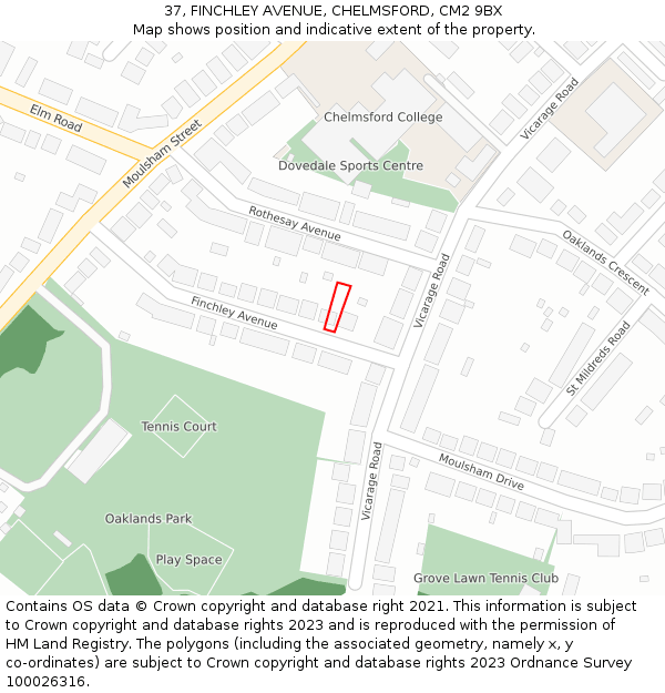 37, FINCHLEY AVENUE, CHELMSFORD, CM2 9BX: Location map and indicative extent of plot