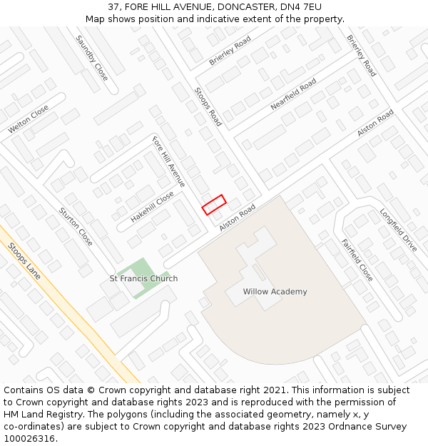 37, FORE HILL AVENUE, DONCASTER, DN4 7EU: Location map and indicative extent of plot