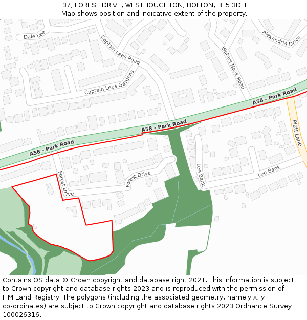 37, FOREST DRIVE, WESTHOUGHTON, BOLTON, BL5 3DH: Location map and indicative extent of plot