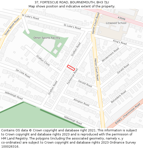 37, FORTESCUE ROAD, BOURNEMOUTH, BH3 7JU: Location map and indicative extent of plot