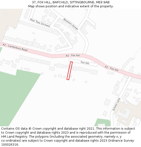 37, FOX HILL, BAPCHILD, SITTINGBOURNE, ME9 9AB: Location map and indicative extent of plot