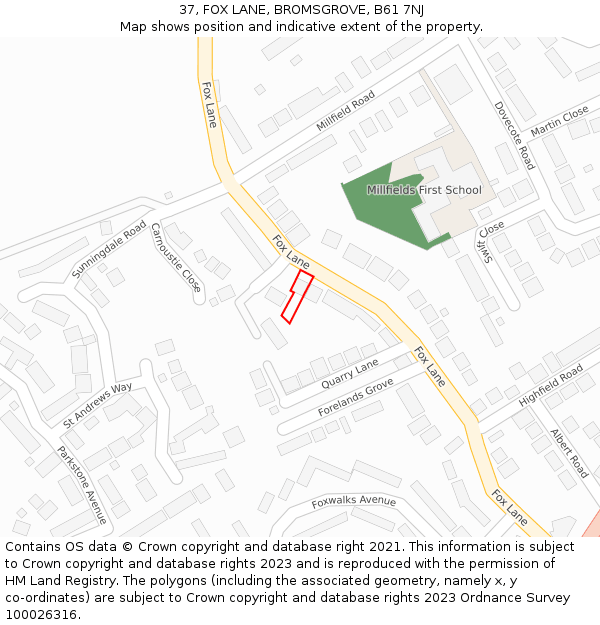 37, FOX LANE, BROMSGROVE, B61 7NJ: Location map and indicative extent of plot