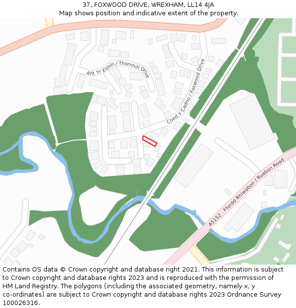 37, FOXWOOD DRIVE, WREXHAM, LL14 4JA: Location map and indicative extent of plot