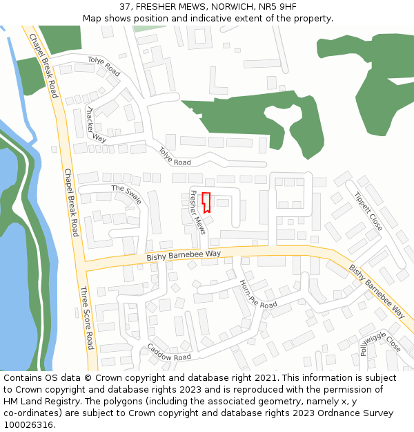 37, FRESHER MEWS, NORWICH, NR5 9HF: Location map and indicative extent of plot