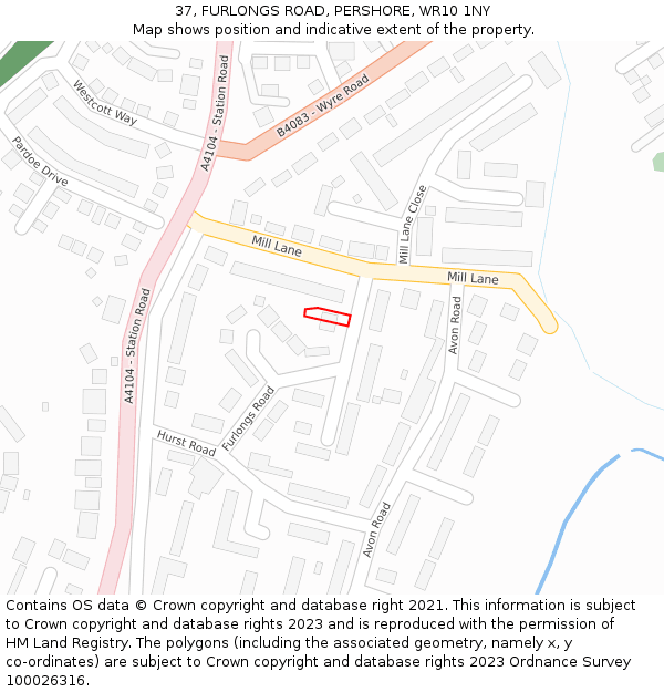 37, FURLONGS ROAD, PERSHORE, WR10 1NY: Location map and indicative extent of plot