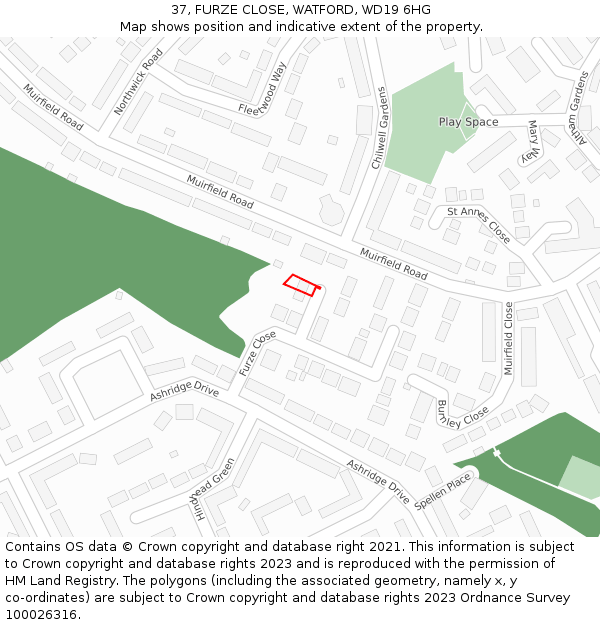 37, FURZE CLOSE, WATFORD, WD19 6HG: Location map and indicative extent of plot