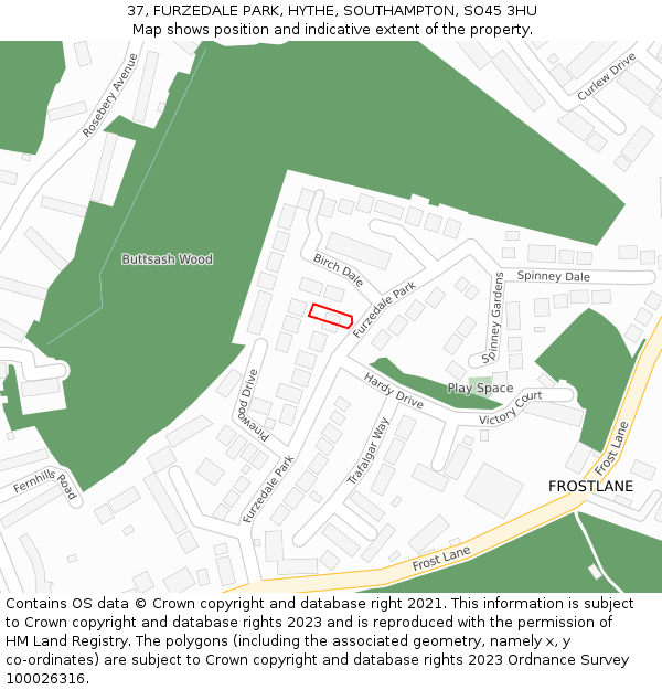 37, FURZEDALE PARK, HYTHE, SOUTHAMPTON, SO45 3HU: Location map and indicative extent of plot