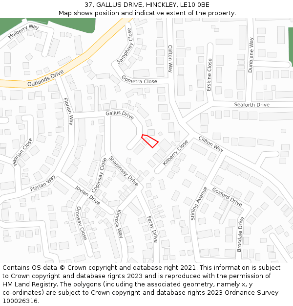 37, GALLUS DRIVE, HINCKLEY, LE10 0BE: Location map and indicative extent of plot