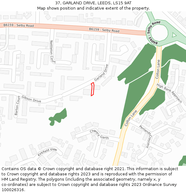 37, GARLAND DRIVE, LEEDS, LS15 9AT: Location map and indicative extent of plot
