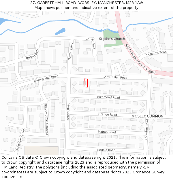 37, GARRETT HALL ROAD, WORSLEY, MANCHESTER, M28 1AW: Location map and indicative extent of plot