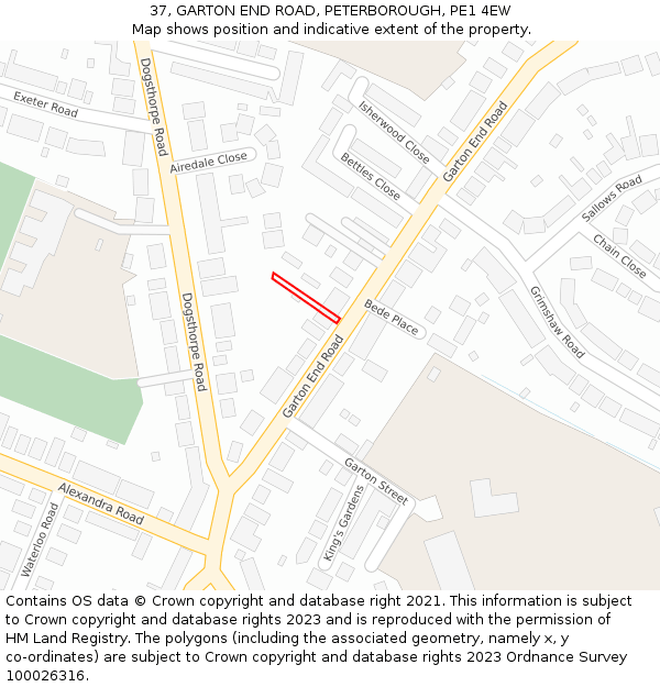 37, GARTON END ROAD, PETERBOROUGH, PE1 4EW: Location map and indicative extent of plot