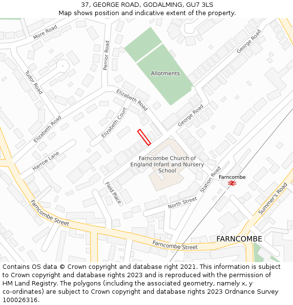 37, GEORGE ROAD, GODALMING, GU7 3LS: Location map and indicative extent of plot