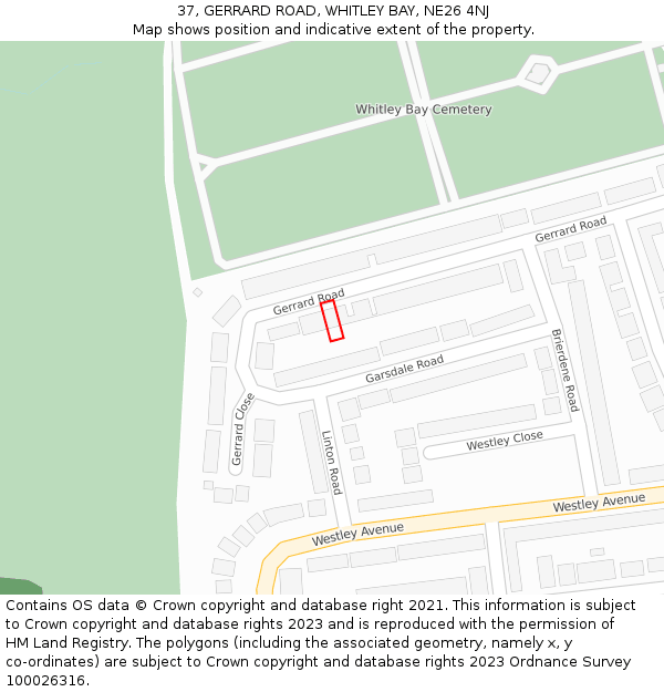 37, GERRARD ROAD, WHITLEY BAY, NE26 4NJ: Location map and indicative extent of plot