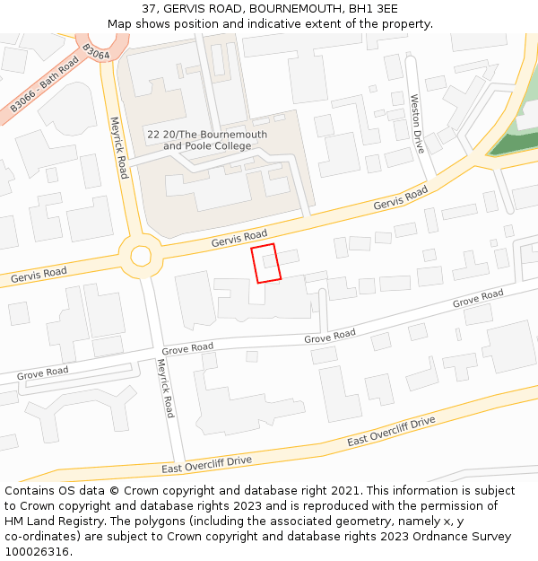 37, GERVIS ROAD, BOURNEMOUTH, BH1 3EE: Location map and indicative extent of plot