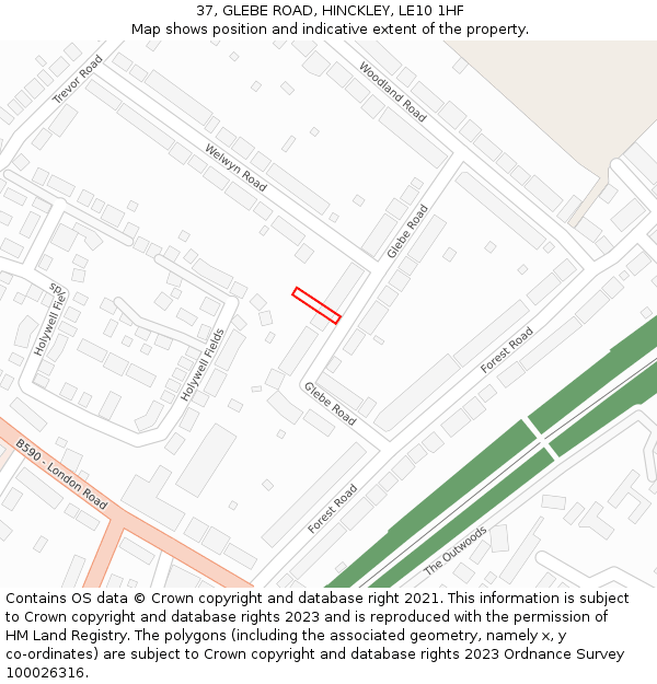 37, GLEBE ROAD, HINCKLEY, LE10 1HF: Location map and indicative extent of plot