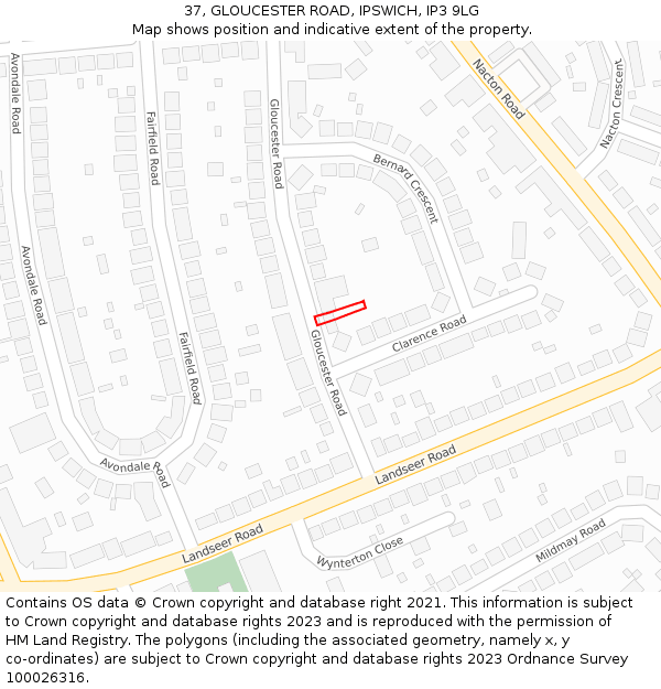 37, GLOUCESTER ROAD, IPSWICH, IP3 9LG: Location map and indicative extent of plot