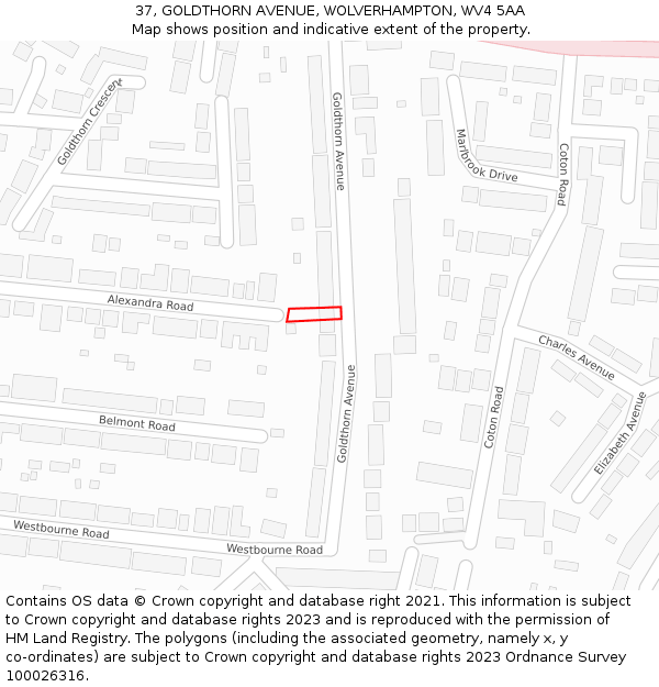 37, GOLDTHORN AVENUE, WOLVERHAMPTON, WV4 5AA: Location map and indicative extent of plot