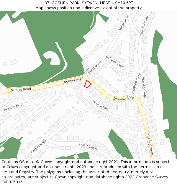 37, GOSHEN PARK, SKEWEN, NEATH, SA10 6PT: Location map and indicative extent of plot