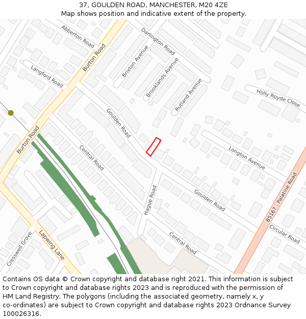 37, GOULDEN ROAD, MANCHESTER, M20 4ZE: Location map and indicative extent of plot